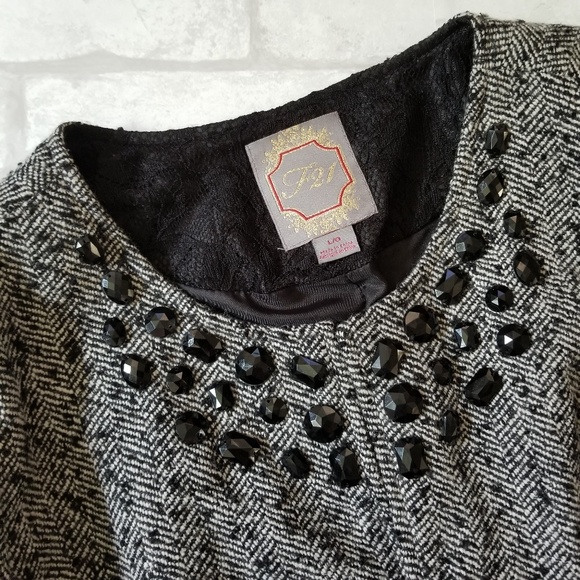 Forever 21 Cropped Tweed Blazer Black White Large - Picture 6 of 8